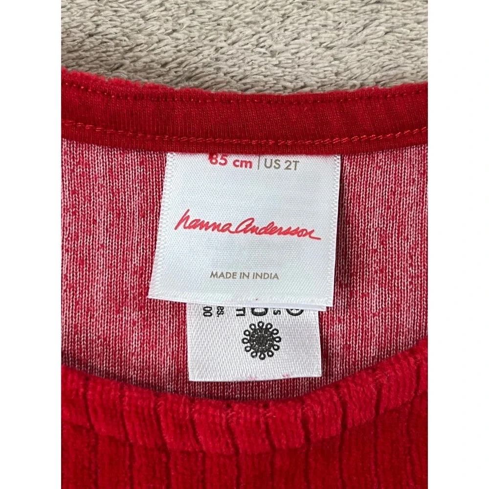 Hanna Andersson Velour Ribbed Ruffle Peplum Long Sleeve Girls 2T Red Top EUC